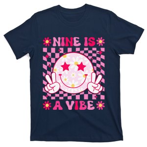 Nine Is A Vibe Birthday Groovy 9 Year Old Girl 9th Birthday T-Shirt