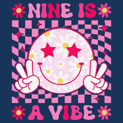 Nine Is A Vibe Birthday Groovy 9 Year Old Girl 9th Birthday T-Shirt