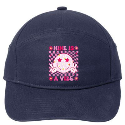 Nine Is A Vibe Birthday Groovy 9 Year Old Girl 9th Birthday 7-Panel Snapback Hat