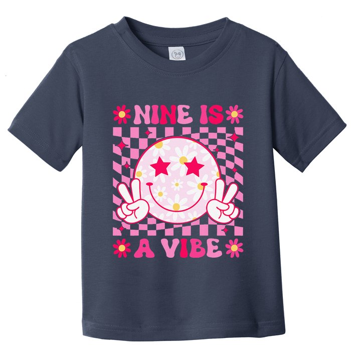 Nine Is A Vibe Birthday Groovy 9 Year Old Girl 9th Birthday Toddler T-Shirt