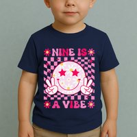 Nine Is A Vibe Birthday Groovy 9 Year Old Girl 9th Birthday Toddler T-Shirt