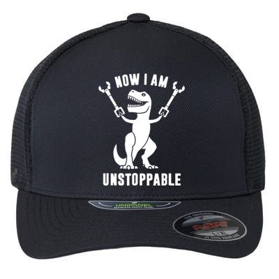 Now I Am Unstoppable Funny T Rex Flexfit Unipanel Trucker Cap