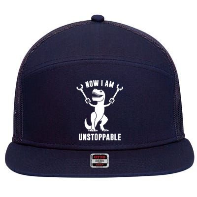 Now I Am Unstoppable Funny T Rex 7 Panel Mesh Trucker Snapback Hat