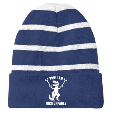 Now I Am Unstoppable Funny T Rex Striped Beanie with Solid Band