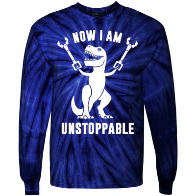 Now I Am Unstoppable Funny T Rex Tie-Dye Long Sleeve Shirt