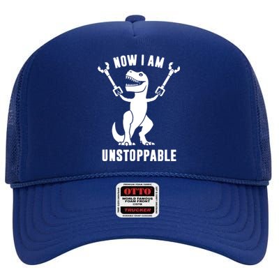 Now I Am Unstoppable Funny T Rex High Crown Mesh Back Trucker Hat