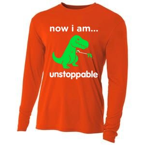 Now I Am Unstoppable Trex Funny Grabber Dinosaur Claws Gift Cooling Performance Long Sleeve Crew