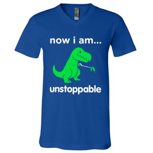 Now I Am Unstoppable Trex Funny Grabber Dinosaur Claws Gift V-Neck T-Shirt