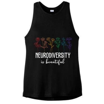Neurodiversity Is Beautiful Colorful Flowers Ladies PosiCharge Tri-Blend Wicking Tank