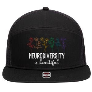 Neurodiversity Is Beautiful Colorful Flowers 7 Panel Mesh Trucker Snapback Hat