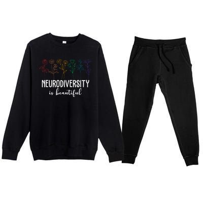 Neurodiversity Is Beautiful Colorful Flowers Premium Crewneck Sweatsuit Set