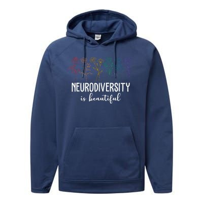 Neurodiversity Is Beautiful Colorful Flowers Performance Fleece Hoodie