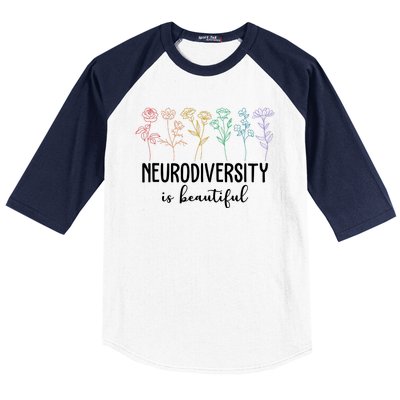 Neurodiversity Is Beautiful Colorful Flowers Baseball Sleeve Shirt