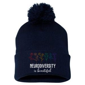 Neurodiversity Is Beautiful Colorful Flowers Pom Pom 12in Knit Beanie