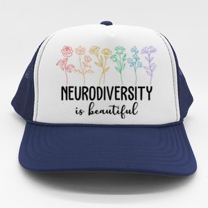 Neurodiversity Is Beautiful Colorful Flowers Trucker Hat