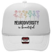 Neurodiversity Is Beautiful Colorful Flowers High Crown Mesh Back Trucker Hat