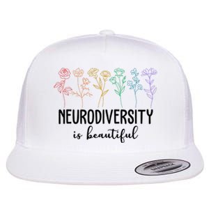 Neurodiversity Is Beautiful Colorful Flowers Flat Bill Trucker Hat