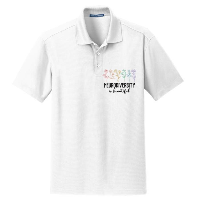 Neurodiversity Is Beautiful Colorful Flowers Dry Zone Grid Polo