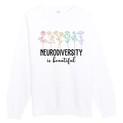 Neurodiversity Is Beautiful Colorful Flowers Premium Crewneck Sweatshirt