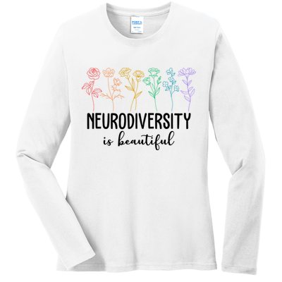 Neurodiversity Is Beautiful Colorful Flowers Ladies Long Sleeve Shirt