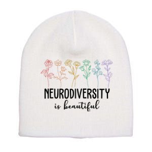 Neurodiversity Is Beautiful Colorful Flowers Short Acrylic Beanie