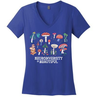 Neurodiversity Is Beautiful Mushroom Autism Awareness Outfit Gift Women's V-Neck T-Shirt