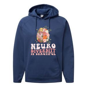 Neurodiversity Is Beautiful Floral Brain Groovy Autism Performance Fleece Hoodie