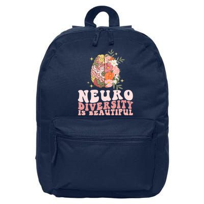 Neurodiversity Is Beautiful Floral Brain Groovy Retro Autism 16 in Basic Backpack