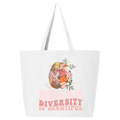 Neurodiversity Is Beautiful Floral Brain Groovy Retro Autism 25L Jumbo Tote