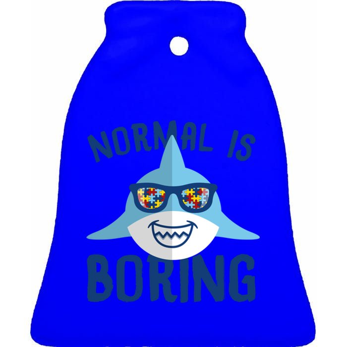 Normal Is Boring Puzzle Sunglasses Shark Autism Awareness Gift Ceramic Bell Ornament