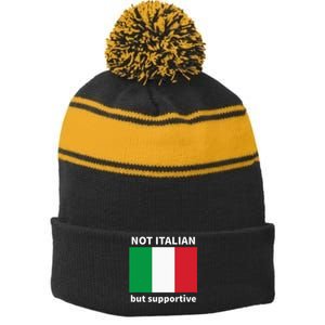 Not Italian But Supportive Stripe Pom Pom Beanie