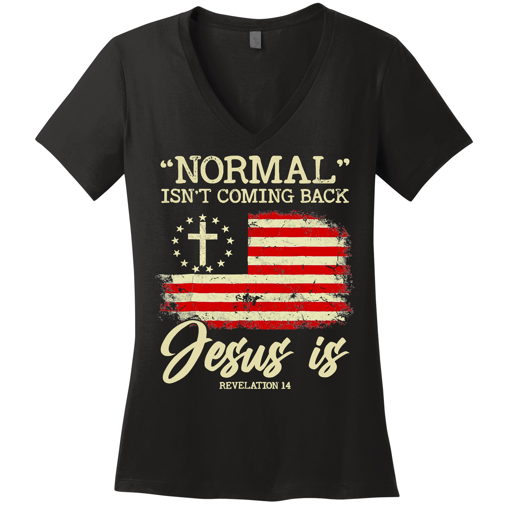 Normal Isn't Coming Back But Jesus Is Revelation 14 Costume Women's V-Neck T-Shirt