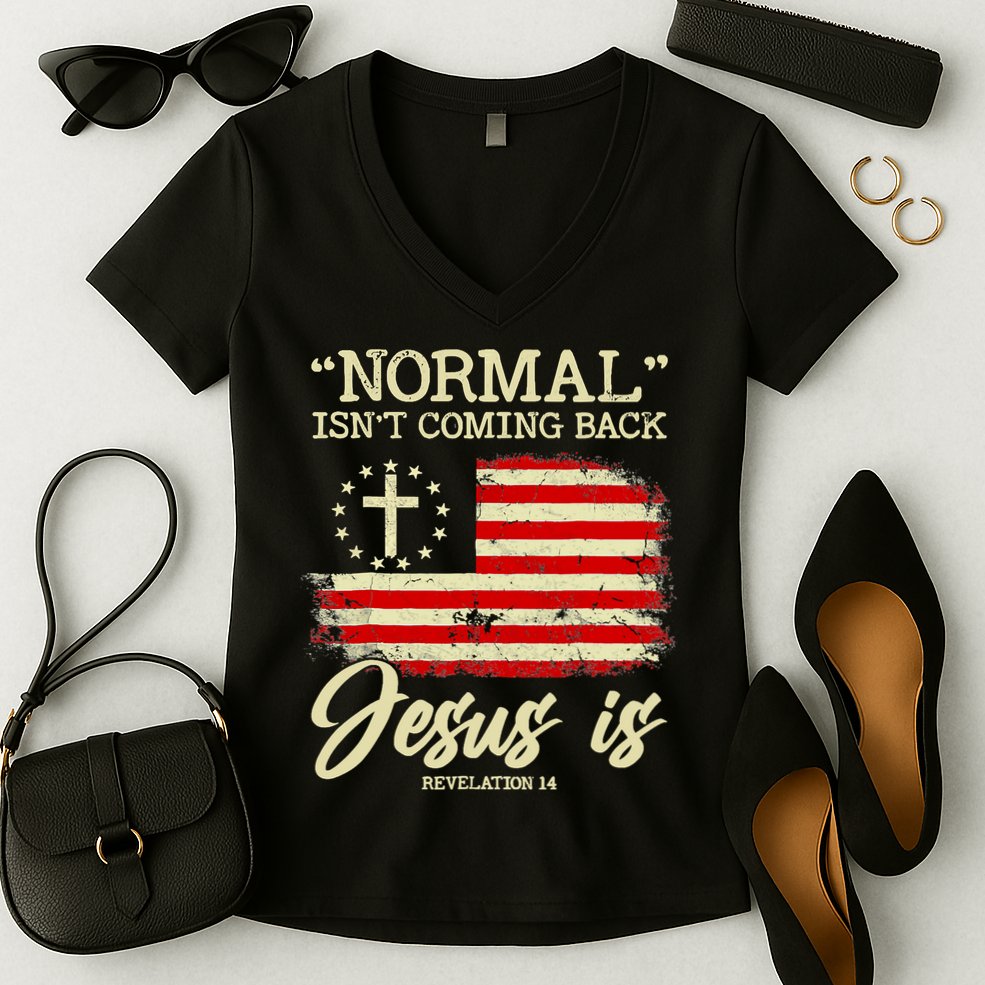 Normal Isn't Coming Back But Jesus Is Revelation 14 Costume Women's V-Neck T-Shirt