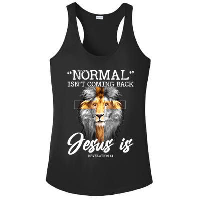 Normal Isn't Coming Back But Jesus Is Cross Christian Ladies PosiCharge Competitor Racerback Tank