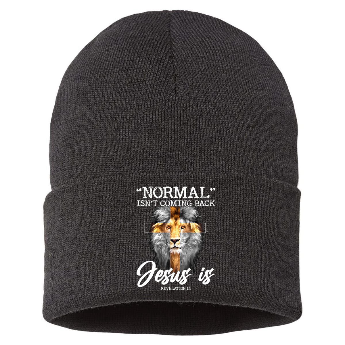 Normal Isn't Coming Back But Jesus Is Cross Christian Sustainable Knit Beanie