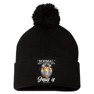 Normal Isn't Coming Back But Jesus Is Cross Christian Pom Pom 12in Knit Beanie