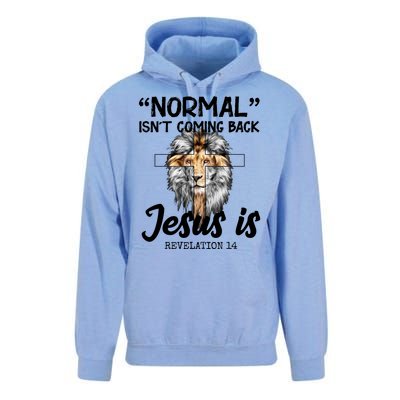 Normal Isn't Coming Back Jesus Is Revelations 14 Unisex Surf Hoodie