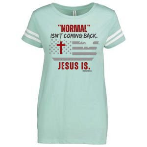 Normal Isnt Coming Back Jesus Is American Flag Cross Enza Ladies Jersey Football T-Shirt