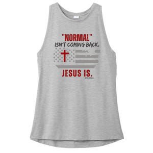 Normal Isnt Coming Back Jesus Is American Flag Cross Ladies PosiCharge Tri-Blend Wicking Tank