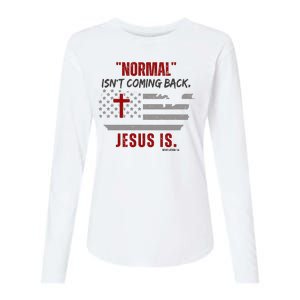 Normal Isnt Coming Back Jesus Is American Flag Cross Womens Cotton Relaxed Long Sleeve T-Shirt