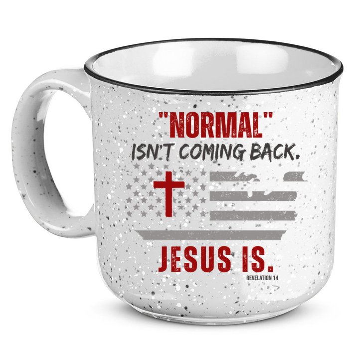 Normal Isnt Coming Back Jesus Is American Flag Cross 15oz Campfire Ceramic Mug