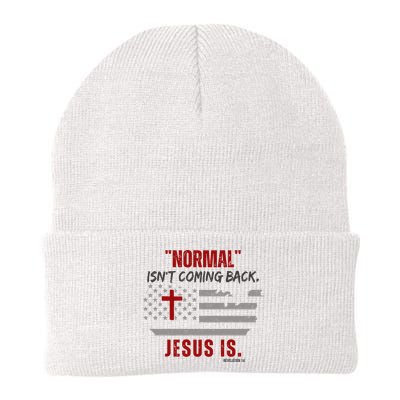 Normal Isnt Coming Back Jesus Is American Flag Cross Beanie