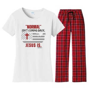 Normal Isnt Coming Back Jesus Is American Flag Cross Women's Flannel Pajama Set