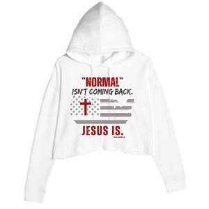 Normal Isnt Coming Back Jesus Is American Flag Cross Crop Fleece Hoodie