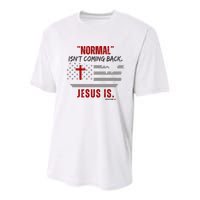 Normal Isnt Coming Back Jesus Is American Flag Cross Youth Performance Sprint T-Shirt