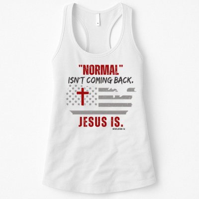 Normal Isnt Coming Back Jesus Is American Flag Cross Womens Tank Top