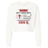 Normal Isnt Coming Back Jesus Is American Flag Cross Cropped Pullover Crew