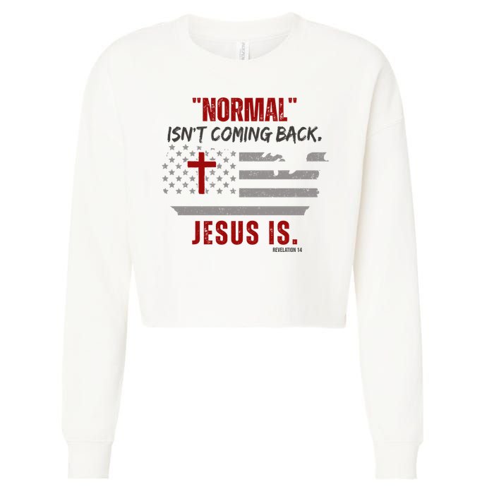 Normal Isnt Coming Back Jesus Is American Flag Cross Cropped Pullover Crew