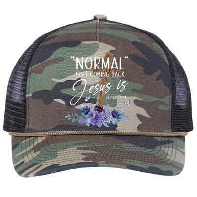 Normal Isnt Coming Back But Jesus Is Revelation 14 Flower Retro Rope Trucker Hat Cap