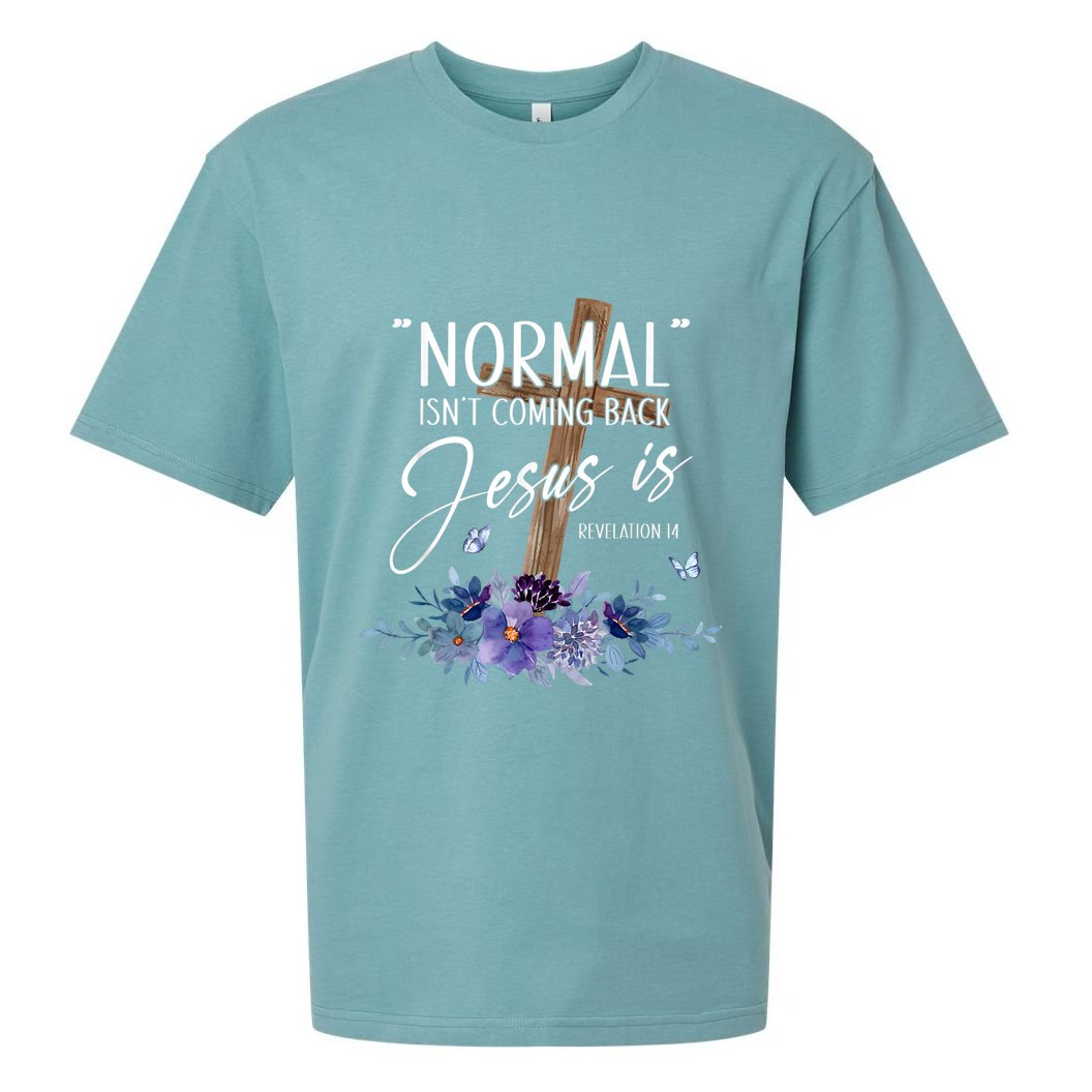 Normal Isnt Coming Back But Jesus Is Revelation 14 Flower Sueded Cloud Jersey T-Shirt